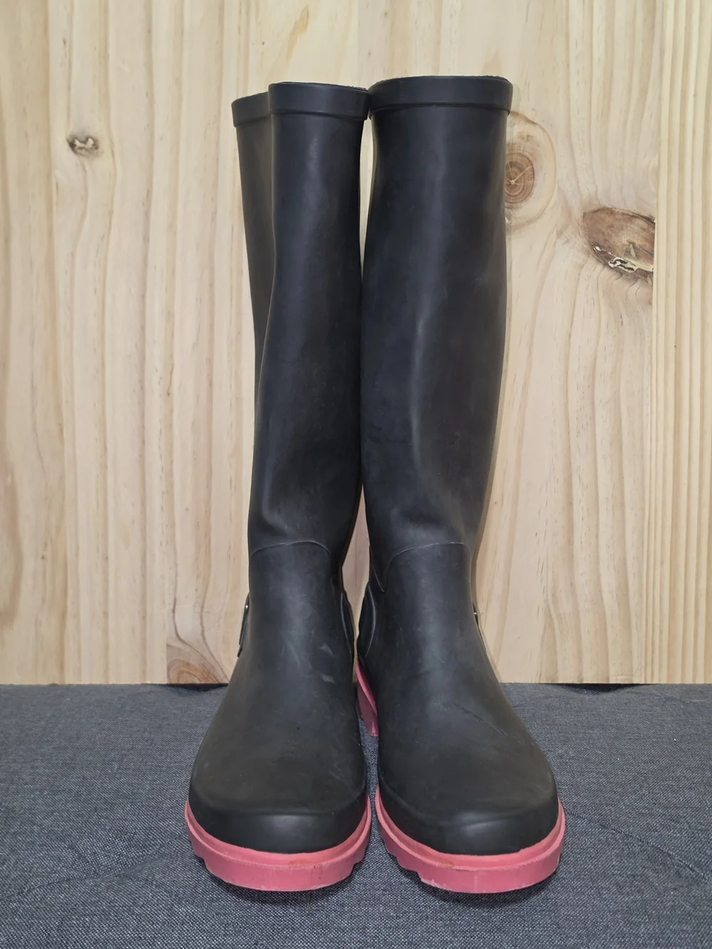 BearPaw Black Rain Boots with Pink Outsole - Women's Waterproof Tall Boots